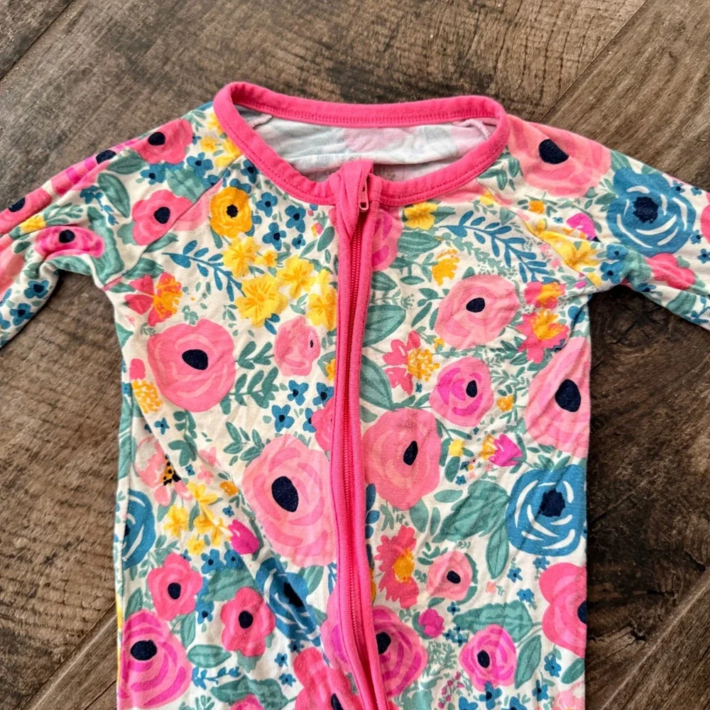 Little Sleepies Secret Garden Floral Zippy Footless Romper/Sleeper, Pink,6-12 mo